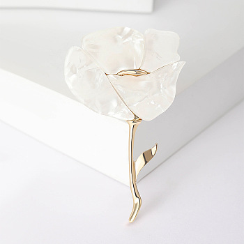 Alloy Brooches, Enamel Pin, Jewely for Women, Flower, White, 75x46mm