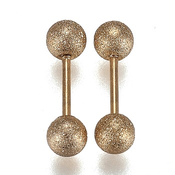 304 Stainless Steel Ball Stud Earrings, Textured, Barbell Cartilage Earrings, Golden, 10.5x2.5mm, Pin: 0.7mm, 12pairs/set