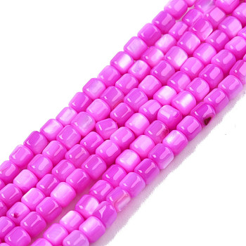 Natural Freshwater Shell Beads Strands, Dyed, Column, Magenta, 3.5x3.5mm, Hole: 0.8mm, about 110~113pcs/strand, 14.69 inch~15.08 inch(37.3~38.3cm)
