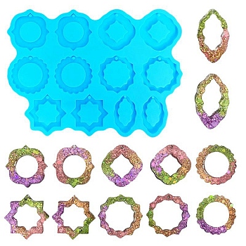 Rhombus & Star & Oval Shape DIY Pendant Silicone Molds, Resin Casting Molds, For UV Resin, Epoxy Resin Jewelry Making, Deep Sky Blue, 135x182x6mm, Hole: 2.7mm, Inner Diameter: 38~39x23~28mm