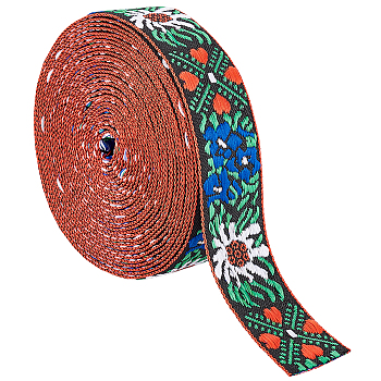 Ethnic Style Embroidery Polyester Ribbons, Jacquard Ribbon, Garment Accessories, Flower Pattern, Colorful, 7/8 inch(23mm), 5 yards/Strand
