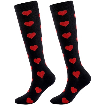Nylon Wire Long Socks for Women, Heart Pattern, Black, 550x94x2mm