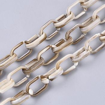 Handmade Acrylic Cable Chains, Imitation Gemstone Style, Two Tone Color, Flat Oval, Wheat, 19x12x4.5mm, about 39.37 inch(1m)/strand