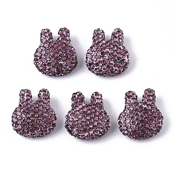 Handmade Polymer Clay Rhinestone Beads, Rabbit, Light Amethyst, PP14(2.0~2.1mm), 21~22x18.5~19.5x9.5mm, Hole: 1.6mm