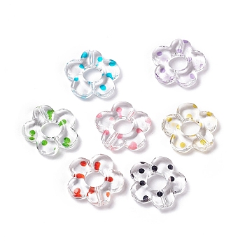 Transparent Acrylic Beads, Flower with Polka Dot Pattern, Clear, Mixed Color, 19x19.5x3.5mm, Hole: 1.6mm