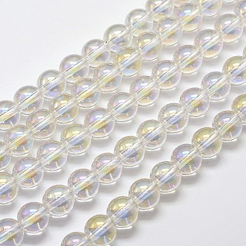 Electroplated Synthetic Quartz Bead Strands, Round, AB Color Plated, Clear AB, 4mm, Hole: 1mm, about 100pcs/strand, 15.7 inch