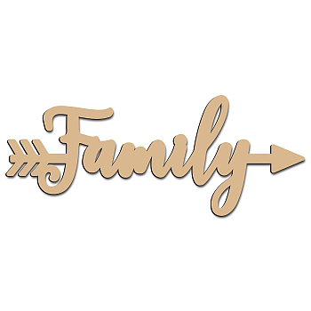 Word Family Laser Cut Unfinished Basswood Wall Decoration, for Kids Painting Craft, Home Decoration, Word, 11.9x30x0.5cm