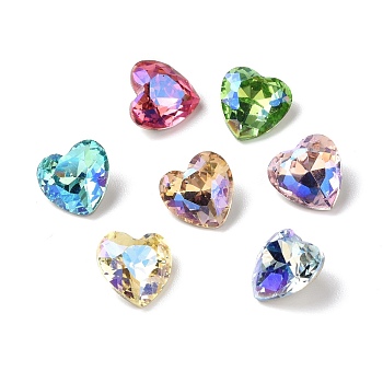 Glass Rhinestone Cabochons, Pointed Back & Back Plated, Heart, Mixed Color, 8x8x4mm