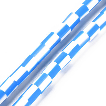 Handmade Polymer Clay Bead Strands, Column, Dodger Blue, 5x2.5~6.5mm, Hole: 1.6~1.8mm, about 62~68pcs/strand, 15.28 inch~15.55 inch(38.8cm~39.5cm).