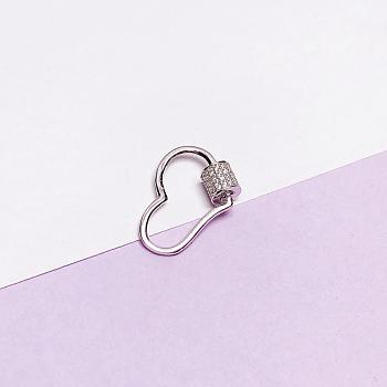 Anti-Tarnish Rhodium Plated 925 Sterling Silver Micro Pave Clear Cubic Zirconia Locking Carabiner Clasps, Keychain Clasps, Platinum, 22x15.5mm