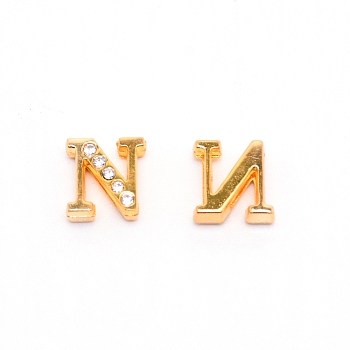 Alloy Slide Charms, with Crystal Rhinestone and Initial Letter A~Z, Letter.N, N: 11.5x11.5x4mm, Hole: 1.5x8mm