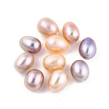 Natural Keshi Pearl Beads, Freshwater Pearl, Half Drilled, Rice, Mixed Color, 8~10x6.5~7mm, Hole: 0.8mm