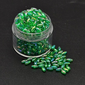 AB Color Plated Rice Electroplated Eco-Friendly Transparent Acrylic Beads, Green, 6x3mm, Hole: 1mm, about 1770pcs/50g