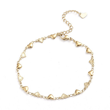Heart 304 Stainless Steel Link Chain Bracelets, with Lobster Claw Clasps, Golden, 8-1/8 inch(20.5cm)