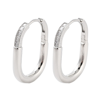 Rack Plating Oval Brass Hoop Earrings, with Clear Cubic Zirconia, Cadmium Free & Lead Free, Long-Lasting Plated, Platinum, 22x18x3mm