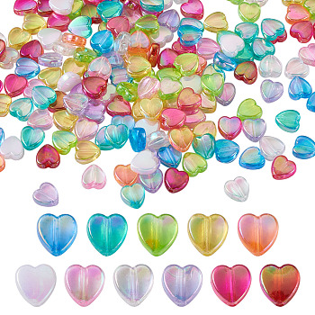 Eco-Friendly Transparent Acrylic Beads, Heart, Dyed, AB Color, Mixed Color, 8x8x3mm, Hole: 1.5mm, 11 colors, 60pcs/color, 660pcs/set