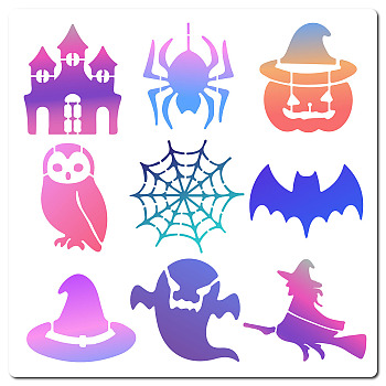 PET Plastic Hollow Out Drawing Painting Stencils Templates, Square, Halloween Themed Pattern, 300x300mm