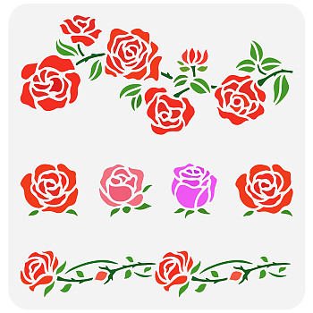 PET Hollow Out Drawing Painting Stencils, for DIY Scrapbook, Photo Album, Rose Pattern, 30x30cm
