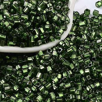 Glass Seed Beads, Silver Lined, Square, Dark Green, 3~3.5x2.5~3x2.5~3mm, Hole: 1mm, about 10714pcs/pound