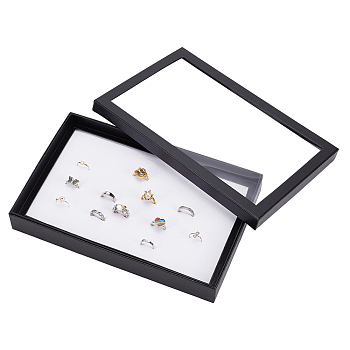 Paper Jewelry Presentation Boxes, with Window, for Jewelry Organizer Storage Case, Rectangle, White & Black, 28.5x18.3x3.95cm