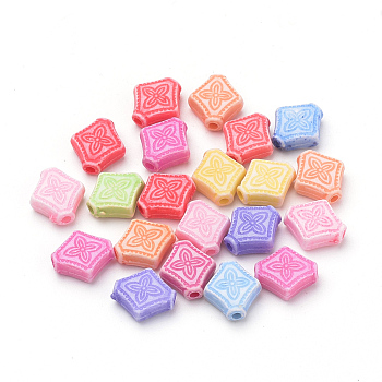 Craft Style Acrylic Beads, Rhombus, Mixed Color, 9.5x9x3.5mm, Hole: 1mm, about 2600pcs/500g