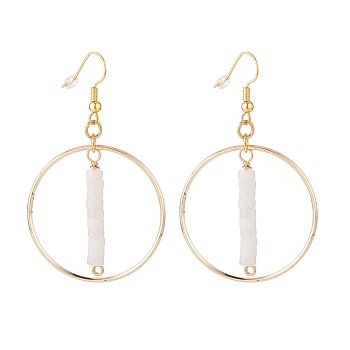 Natural White Jade Beads Dangle Earrings for Women, Ring with Stone Beads Tassel Drop Earrings, Golden, 60mm, Pin: 0.6mm
