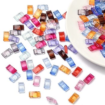 Transparent Acrylic Multi-Strand Links, Two Hole Carrier Beads, Rectangle, Mixed Color, 17mm long, 9mm wide, 5mm thick, hole: 2mm
