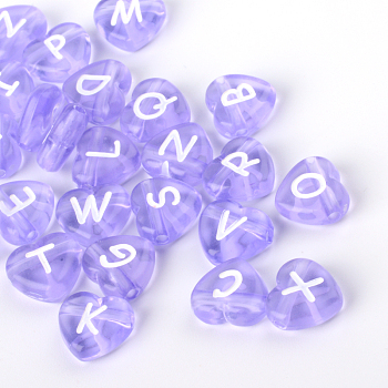 Transparent Acrylic Heart Horizontal Hole Letter Beads, Medium Purple, 10.5x11.5x4.5mm, Hole: 2mm, about 1300pcs/500g