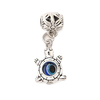 Tibetan Style Alloy Resin Pendants, Turtle with Eye, Antique Silver, 30mm, Hole: 3.5mm