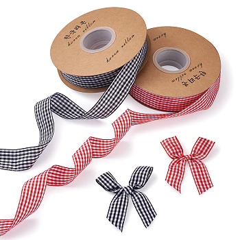 Polyester Ribbon, Tartan Ribbon, with Bowknot, for Gift Wrapping, Floral Bows Crafts Decoration, Mixed Color, 1 inch(25mm), about 25yards/roll(22.86m/roll)