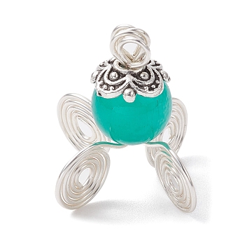 Imitation Jade Glass Bead Pendants, with Tibetan Style Alloy Wire Loops, Pumpkin Carriage Charms, Dark Cyan, 18.8x8.4x8.4mm, Hole: 2.5mm