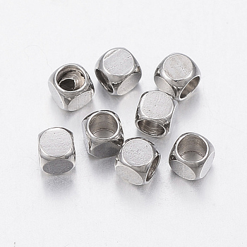 304 Stainless Steel Beads, Cube, Stainless Steel Color, 2x2x2mm, Hole: 1.5mm