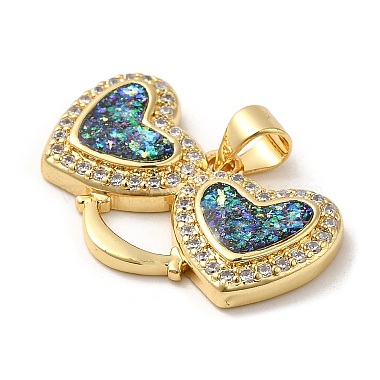 Rack Plating Brass Micro Pave Cubic Zirconia with Synthetic Opal Pendants(KK-D088-36G)-3