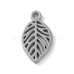 Non-Tarnish 304 Stainless Steel Pendants, Laser Cut, Leaf, Stainless Steel Color, 12x6.5x1mm, Hole: 1.2mm(STAS-P338-07P)
