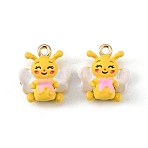 Alloy Enamel Pendants, Bees Charms, Long-Lasting Plated, Rack Plating, Golden, 14.5x13x8mm, Hole: 1.4mm(FIND-H024-08G)