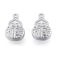 Brass Charms, Cadmium Free & Nickel Free & Lead Free, Gourd with Chinese Characters, Real Platinum Plated, 13x9x3.5mm, Hole: 1mm(KK-N216-554P)