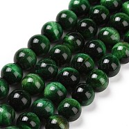 Natural Green Tiger Eye Beads Strands, Dyed & Heated, Round, Green, 10mm, Hole: 1mm, about 19pcs/strand, 7.8 inch(X-G-G099-10mm-6)