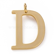 Golden Brass Pendants, Long-Lasting Plated, Letter, Letter.D, 27x20x1.5mm, Hole: 3.5mm(KK-P194-01G-D)