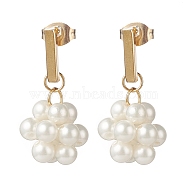 Shell Pearl Braided Ball Dangle Stud Earrings, 304 Stainless Steel Jewelry for Women, Golden, 23mm, Pin: 0.8mm(EJEW-TA00107)