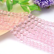 Faceted Flat Round Imitation Austrian Crystal Bead Strands, Grade AAA, Pearl Pink, 10x8mm, Hole: 0.9~1mm, about 50pcs/strand, 15.7 inch(G-M186-10x8mm-03A)