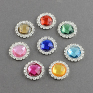 Faceted Dome/Half Round Brass Acrylic Rhinestone Shank Buttons, with Grade A Crystal Rhinestones, 1-Hole, Silver Color Plated Metal Color, Mixed Color, 18x5.5mm, Hole: 1mm(RB-S020-07-M3)
