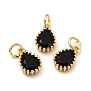 Brass Micro Pave Cubic Zirconia Pendants, Real 18K Gold Plated, Long-Lasting Plated, Teardrop, Black, 12x7.5x3.5mm, Hole: 3mm(X-ZIRC-D120-01G-01)