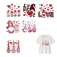PET Heat Transfer Film Logo Stickers Set, for DIY T-Shirt, Bags, Hats, Jackets, Valentine's Day Theme, Gnome Pattern, 203~246x235~248mm, 6pcs/set(DIY-WH0230-066)