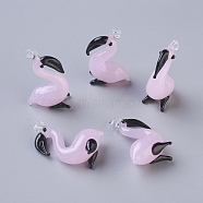 Handmade Lampwork Pendants, Flamingo Shape, Pink, 26~29x20~24x9~10mm, Hole: 2~4mm(LAMP-L075-080)