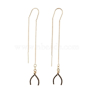 Ear Threads, with Brass Micro Pave Cubic Zirconia Pendants, Brass Stud Earring Findings and Cardboard Packing Box, Wishbone, Golden, 78mm, Pin: 0.6mm(EJEW-JE03793-04)