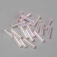 300Pcs Transparent Glass Round Bugle Beads, Round Hole, Lavender Blush, 6~7x2mm, Hole: 0.8~0.9mm(GLAA-WH0015-74C)