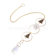 Christmas Theme Sun Catcher Glass Pendant Decorations, Artificial Crystal Hanging Ornament, with Brass and Iron Findings & Alloy Enamel Charms, Bullet, Golden, 415mm(AJEW-A037-04G)