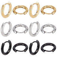 12pairs 3 colors 304/202 Stainless Steel Huggie Hoop Earrings, Hypoallergenic Earrings, Ring, Mixed Color, 10 Gauge, 14.5~15x14~15x2.5mm, Pin: 1mm, 4pairs/color(EJEW-SC0001-25)