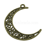 Tibetan Style Alloy Pendants, Cadmium Free & Lead Free, Moon, Antique Bronze, 40x30x1.5mm, Hole: 2mm, about 295pcs/1000g(TIBEP-R304-001AB-LF)