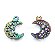 Ion Plating(IP) 201 Stainless Steel Pendants, Hollow, Moon with Star, Rainbow Color, 19x15x1mm, Hole: 1.8mm(STAS-N098-224M)